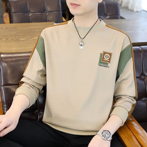
Men's sweatshirt spring and autumn long-sleeved T-shirt plus velvet thickened new embroidery splicing trendy youth top base shirt