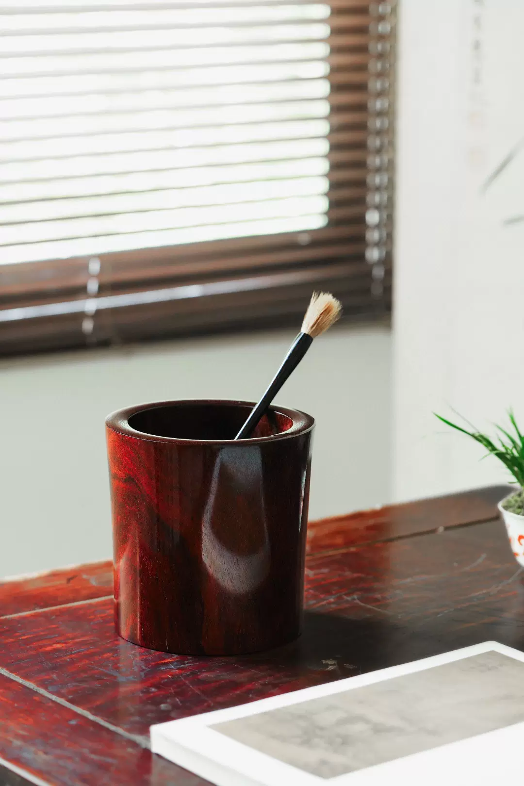 中国紫檀　文房四宝 中式实木文房四宝笔筒印度小叶紫檀海棠口设计高油密老料制作