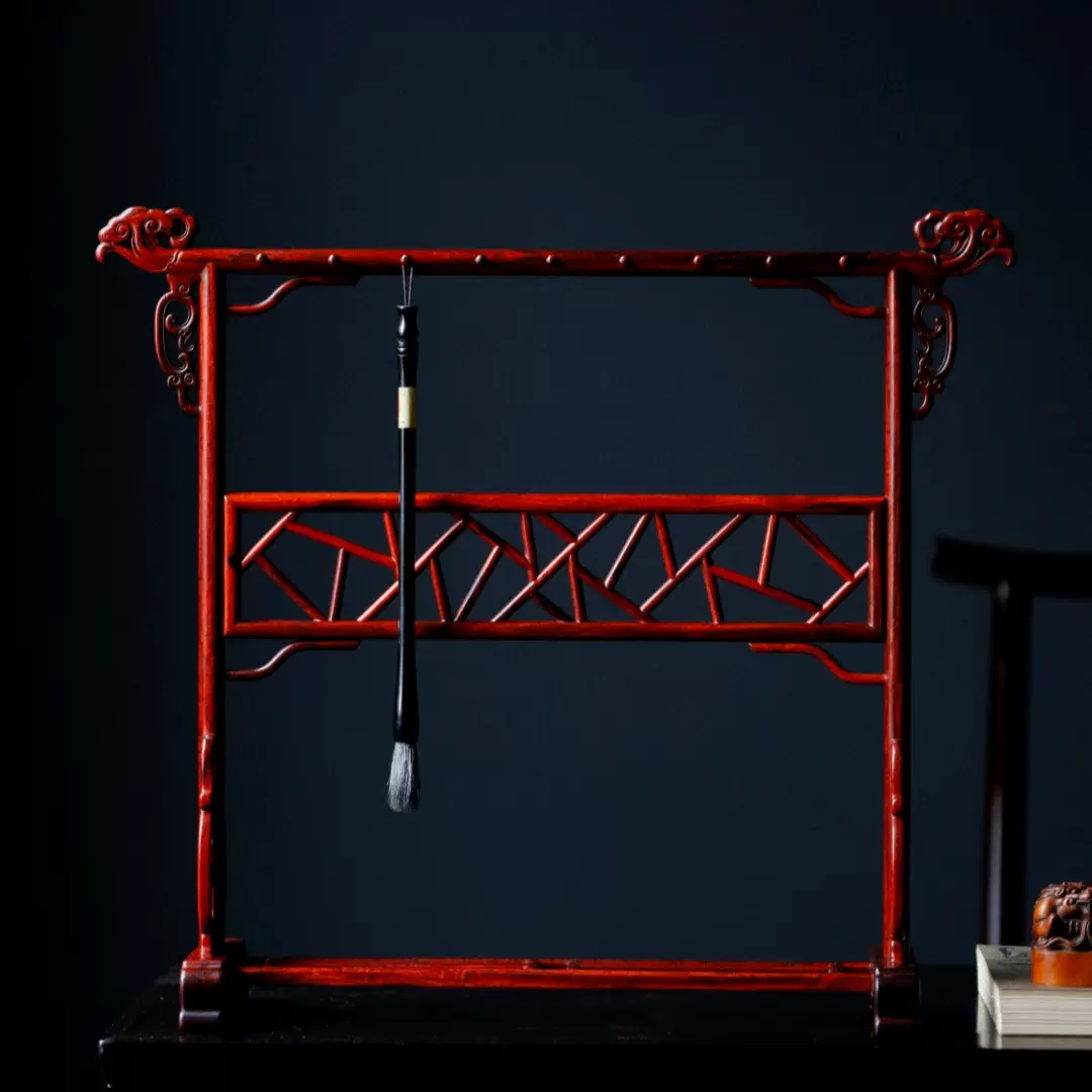 中国美術 文房四宝 紫檀 墨床 黄楊木 如意 二件(K-HA474)