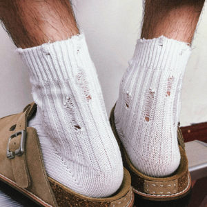 
TREETALLIFE ripped socks men's and women's artistic Birkenstock shoes black and white cotton socks mid-tube socks short socks