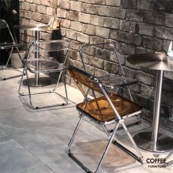 Internet celebrity industrial style chair transparent stainless steel folding chair stainless steel round table milk tea shop cafe table chair