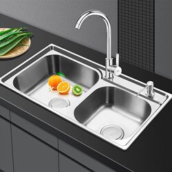German Imported Kitchen 304 Stainless Steel Sink, Double Bowl, Thickened Vegetable Washing Basin, Dishwashing Sink, Sink Set, Double Basin