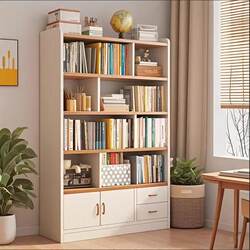 Solid Wood Bookcase, Storage Cabinet, Integrated Wall-Mounted Bookshelf, Floor-Standing Storage Rack, Student Home, Children's Living Room Display Cabinet