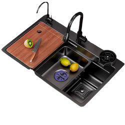 Stainless Steel Nano Black 304 Handmade Single Sink for Kitchen Use, Undermount Sink for Washing Dishes