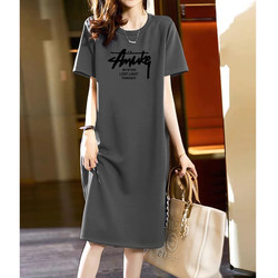 2025 Pure Cotton Short-Sleeved Long Dress, Loose Casual Over-The-Knee T-Shirt Dress, Simple Mid-Length Dress for Women, Slimming for Summer