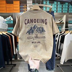 Summer Trendy Brand Printed Short-Sleeve T-Shirt 2026 New Style Washed Vintage Distressed Sweat-Absorbent Men's Top