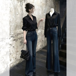Zhao Lusi and Xu Yan's Same Style Black Collared Shirt for Women, Early Spring 2026, Hong Kong Style, Very Stylish Top