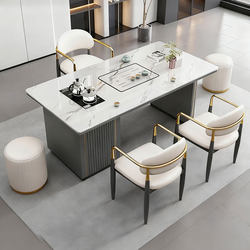 Light Luxury Minimalist Modern Slate Tea Table and Chair Set with Integrated Kettle for Balcony or Office, Small Slate Tea Table Coffee Table