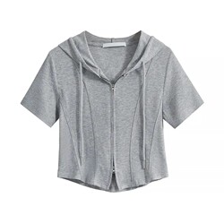 Plus Size Women's Short-Sleeved T-Shirt, 2023 Summer New Style, Slimming and Body-Covering Design, Hooded Top