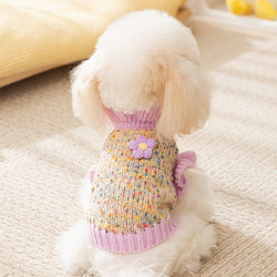 Dog clothes, autumn and winter dotted yarn, small floral sweaters, ladies' bipeds, small dog Teddy Bichon pet clothing