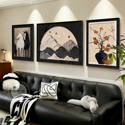 Decorative Painting for the Living Room with a Mountain Landscape, Simple Modern French Style Black and White Triptych, Vintage Style Sofa Background Wall Hanging Painting