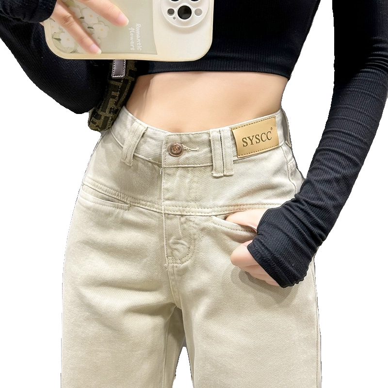 梨型身材高腰显瘦窄版直筒阔腿白色牛仔裤子女2025