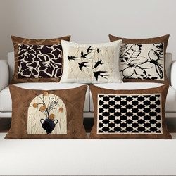 Maillard Rectangular Throw Pillow, Mid-Century Style Living Room Sofa Cushion, European Retro French Light Luxury Bedroom Backrest