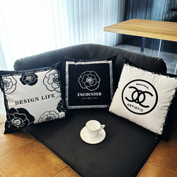 Light Luxury Ins-Style Throw Pillow, Modern Black and White Minimalist Sofa Cushion, Living Room Pillow, Guesthouse Cushion, Model Room Lumbar Pillow Cover