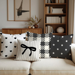 ins Light Luxury Pillow with Black and White Polka Dots, Bowknot, Simple Backrest, Beige High-End Bedroom Gray Cushion