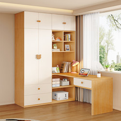 Computer Desk for Bedroom, Modern Minimalist Wardrobe, Bookshelf Integrated Desk, L-Shaped Corner Desk, Office Desk