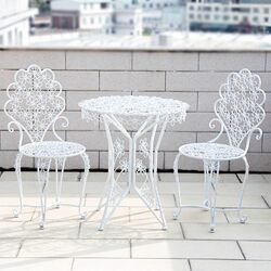 European-Style White Balcony Table and Chair Set, Three-Piece Modern Minimalist Iron Art Table and Two Chairs, Waterproof Outdoor Garden Furniture