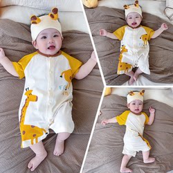 Baby Short-Sleeved Romper for Summer, Cute Cartoon Deer Design for Boys and Girls, Super Adorable Outing Outfit, Makes the Baby Look Fairer and More Classy