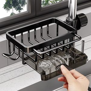 Kitchen water faucet shelf, dishwashing vegetable pond sink sink supplies, household drain basket multi -function rag storage rack