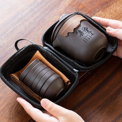 Purple Clay Quick Tea Set, One Pot and Six Cups, Travel Kung Fu Tea Set, Portable Bag Set, Tea Brewing Equipment, Outdoor Special Tea Set