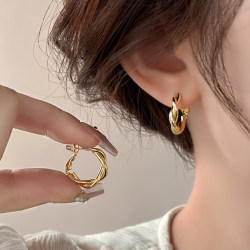 European-Style Twisted Metal Sterling Silver Earrings 2025 New Popular Fashion Earrings Versatile Design High-End Ear Studs Hoops