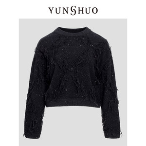 
YUNSHUO Yunshuo Galaxy Micro Flash Cardigan Fashionable Knitted Top Women's Round Neck Short Pullover 739464