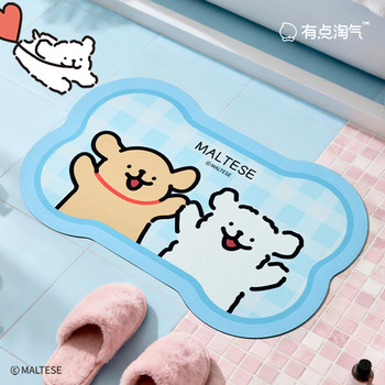 
A little naughty line puppy water-absorbent quick-drying foot mats toilet door bathroom non-slip floor mats for home use