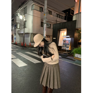 
isaro uu winter private wear series retro mixed color pleated skirt ~ textured wool blend tweed skirt