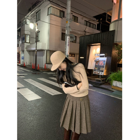 
isaro uu winter private wear series retro mixed color pleated skirt ~ textured wool blend tweed skirt