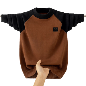
Men's big children's pure cotton sweater rag-shoulder round neck boy's autumn and winter base shirt student's middle-aged children's knitted sweater