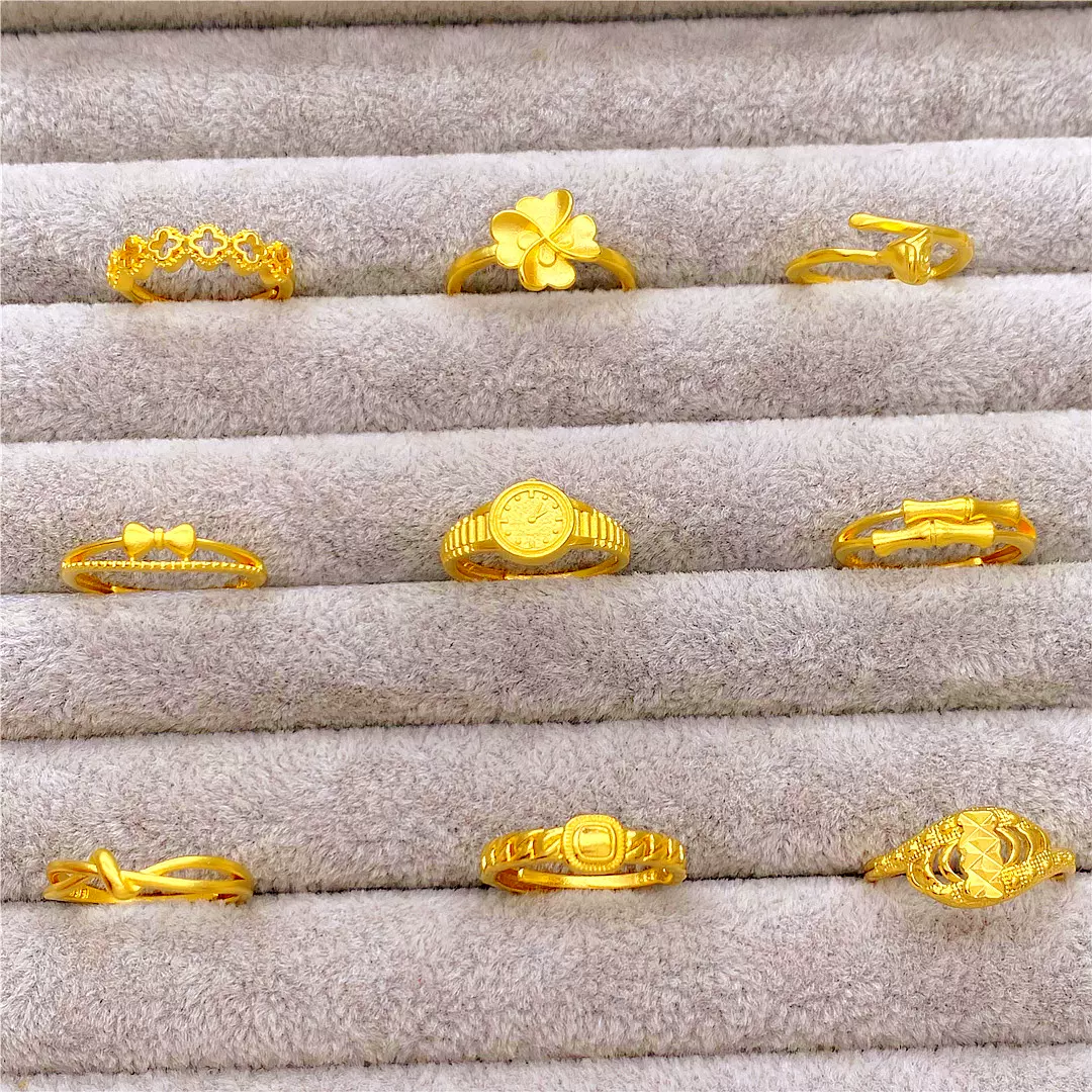 戒指9999金色越南沙假黄金女戒指活口仿千足金四叶草