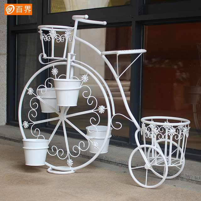 Creative European bicycle iron flower stand balcony flower stand pothos flower pot stand home gardening climbing pergola white