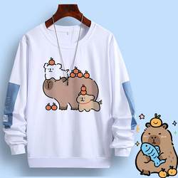 Cute Capybara Golden Retriever Dog Crewneck Sweatshirt Loose Autumn and Winter Long-Sleeved T-Shirt for Men and Women Couple Wear