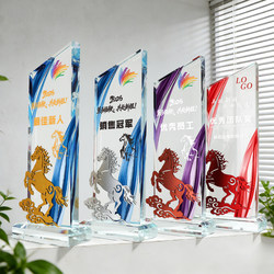 Metal Horse Year Trophy, Instant Success Crystal Trophy, Customized Annual Meeting Outstanding Employee Trophy, Competition Champion Team