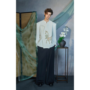 
JIECHI takes dreams as horses, new Chinese-style buckle casual white suit jacket, men's high-end top