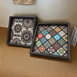 [Pack of Two] Vintage Tray Bohemian Orange Tea Tray Desktop Key Organizer Storage Box Display Tray