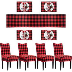 Christmas set family red and black tablecloth placemats and chair covers black and white plaid kitchen black and white restaurant hotel table decoration