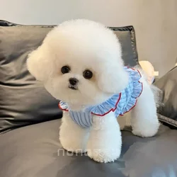 Summer Thin Striped Dress with Big Bow and Flutter Sleeves for Small Dogs, Pet Clothes for Bichon Frise, Teddy, and Cats