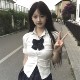 Summer original JK uniform Waist white shirt female short -sleeved hot girl college wind shirt dog short skirt set
