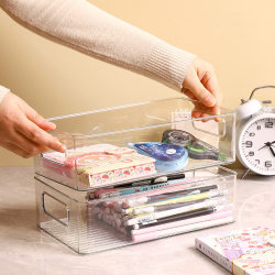 Desktop Transparent Storage Box, Book Box, Cosmetics and Jewelry Organizer, Plastic Box, Cute Student Pet Storage Basket