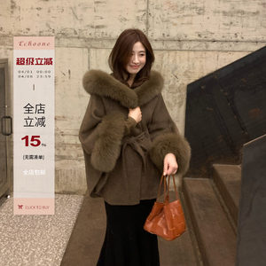 
Echoone Hokkaido Hatsuyuki fox fur collar hooded double-sided wool coat lazy short woolen coat