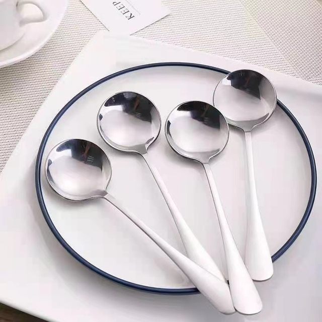 Thickened stainless steel spoon, fruit spoon, watermelon spoon, adult and children's spoon, eating spoon, medium long handle household spoon