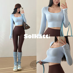 Seventeen Yoga Sports Fitness Tops with Chest Pads, Round Neck, Long Sleeves, Beautiful Back, Pilates Tops for Women, Morning Running Slim Fit Tank Tops