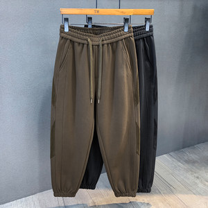 
Brown retro splicing plus velvet thickened sweatpants for men, spring and autumn loose legged sports trousers, men's casual pants