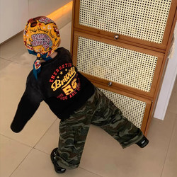 Boys' Black Long-Sleeved T-Shirt 2026 Autumn New Style Kidsren's Casual and Stylish Versatile Letter Print Pullover Top