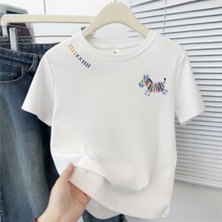 Cartoon Print Summer 2025 New Round Neck Regular Shoulder Short-Sleeve T-Shirt for Petite Figures, Casual Versatile Slimming Top ins