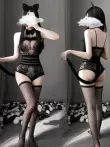 Qingqu đồ lót sexy catwoman một mảnh đồng phục jumpsuit phù hợp với cô gái mèo nhập vai quần áo lưới màu đen thả cám dỗ Đồ lót cosplay mèo đáng yêu meo cosplay 