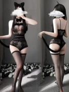 Qingqu đồ lót sexy catwoman một mảnh đồng phục jumpsuit phù hợp với cô gái mèo nhập vai quần áo lưới màu đen thả cám dỗ Đồ lót cosplay mèo đáng yêu meo cosplay