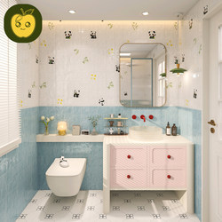 600X1200 High-Gloss Glazed Grid Tiles with Panda Cartoon Design, Cute Small Floral Tiles for Kitchen and Bathroom Walls, Balcony Small Floor Tiles