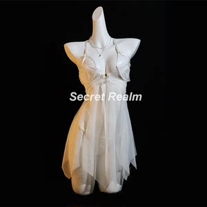 
Secret Yue Huanong French fun nightgown sexy hollow pajamas lace suspenders mesh jumpsuit qqny